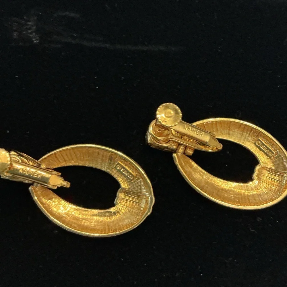 Napier Cream and Gold Plated Door Knocker Oval Earrings